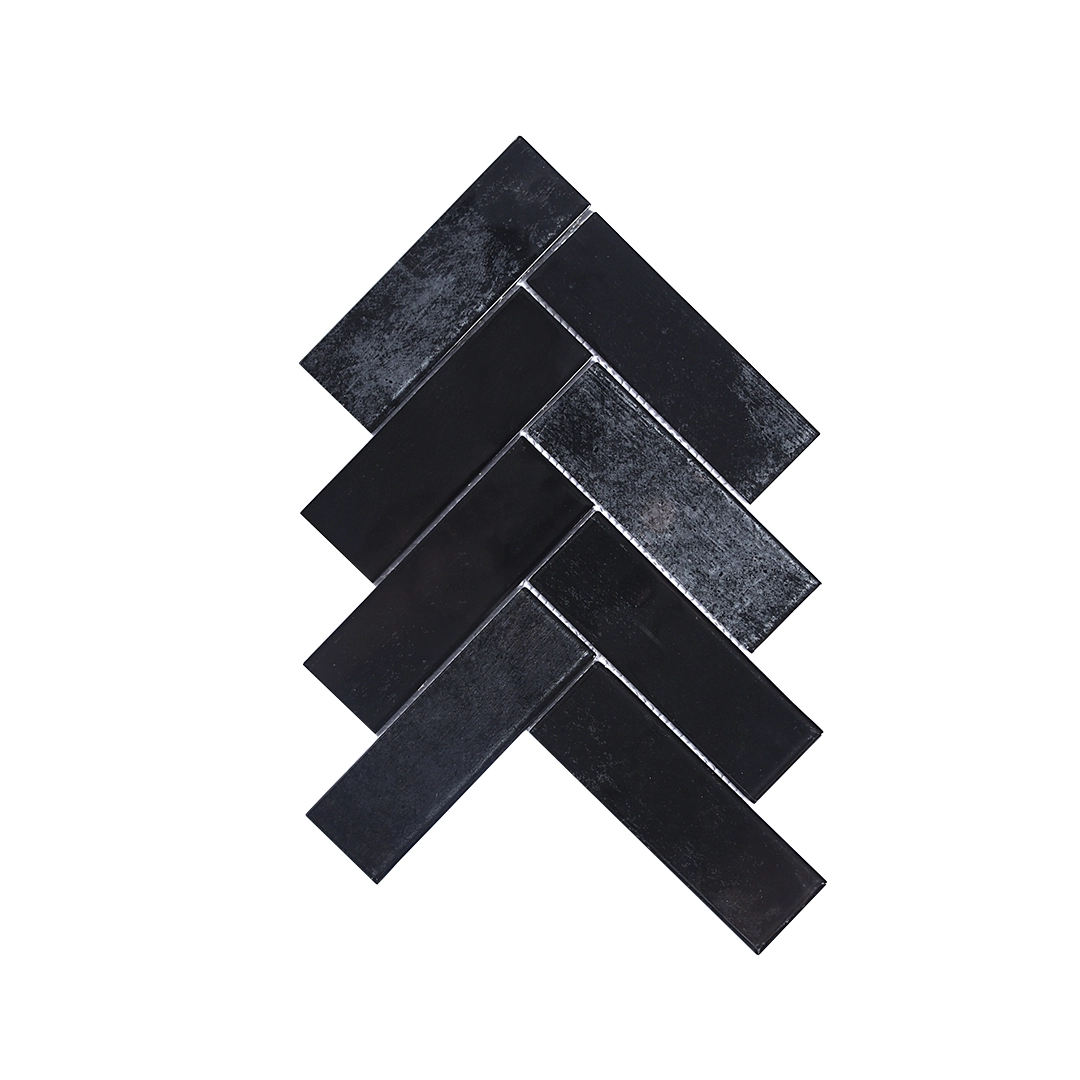 Pastilha de Vidro Chevron Hitam Preto 24,7x28cm Glassline