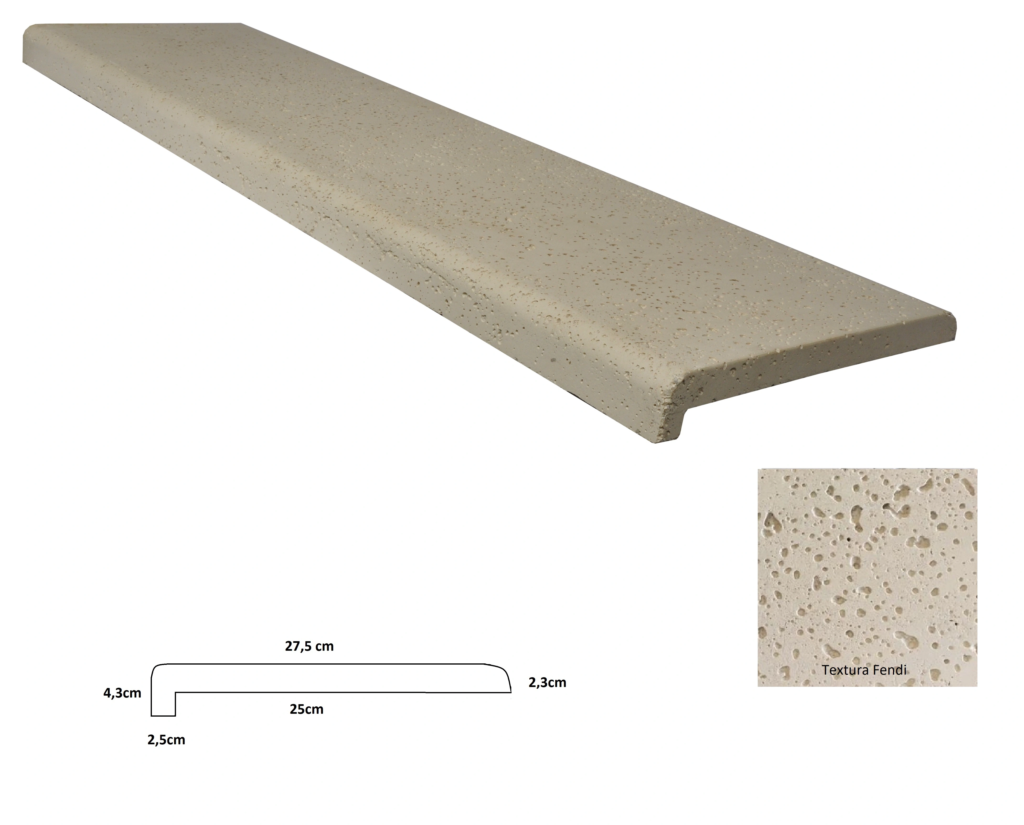 Borda Atérmica Piscina - Havaí 100 X 27,5 X 25 X 4 X 2,5cm Fendi- Areia de Quartzo Ind. Cimentícia