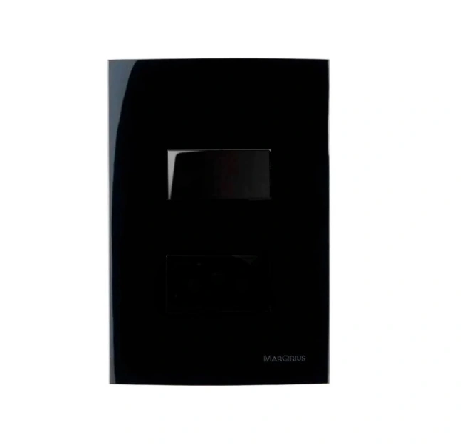 Conjunto Interruptor Simples + Tomada 10a 4x2 Preto Ebony Clean Margirius