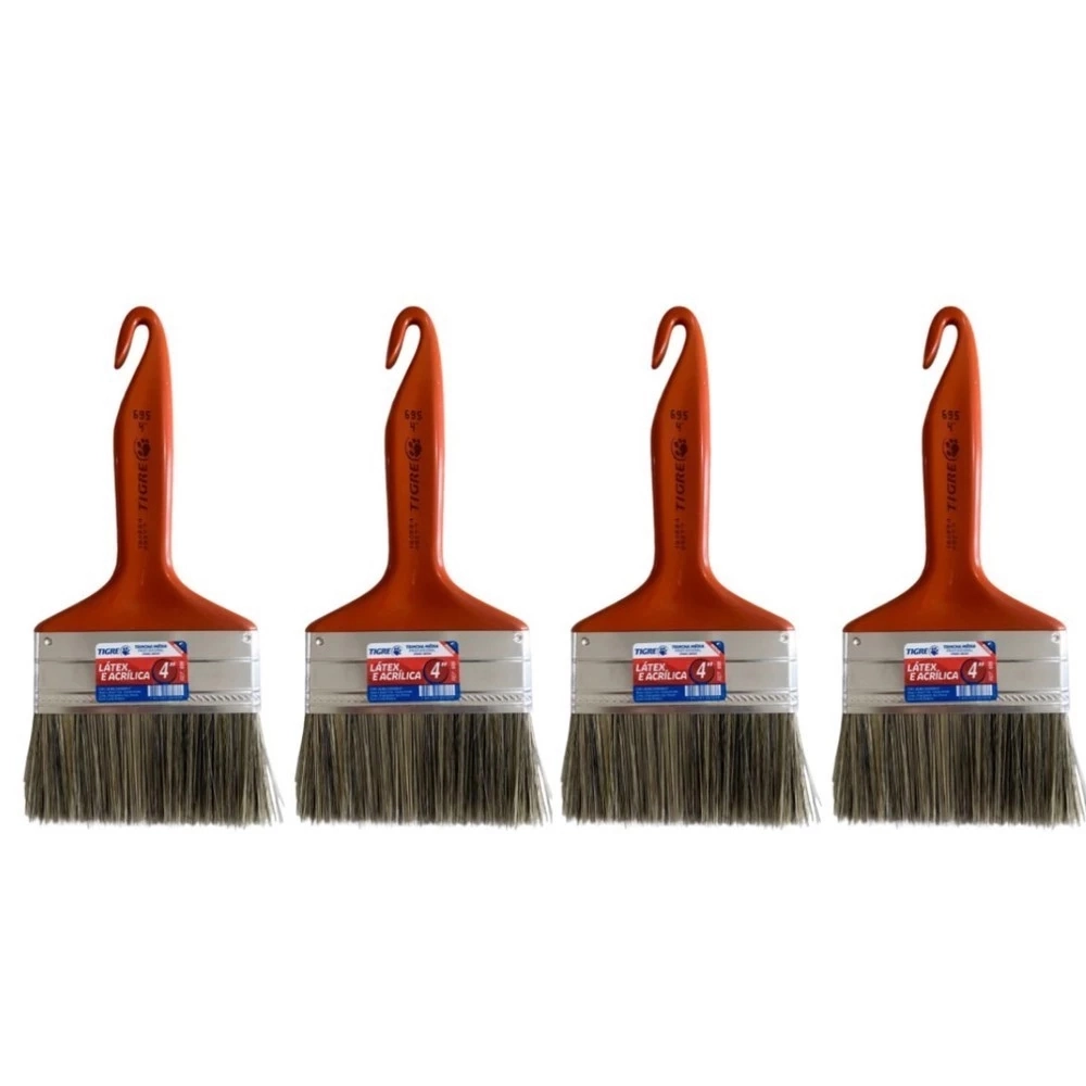 Kit 4 Trincha Pincel P/ Pintura Látex Acrílica 4 Tigre