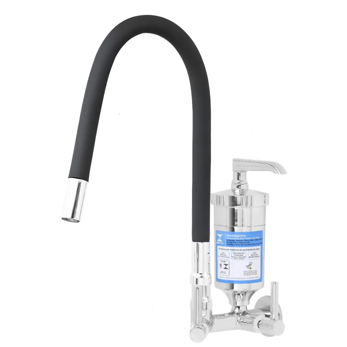 Torneira de Parede Com Filtro Pró Saúde e Tubo Flexível Giratório Preto Para Cozinha