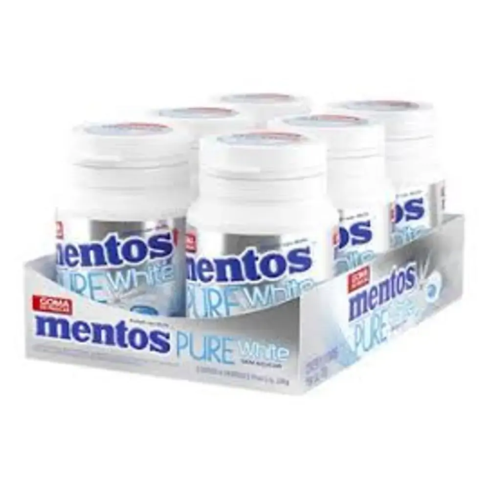 Pack Goma De Mascar Menta Zero Açúcar Mentos Pure White Pote 336g 6 Unidades