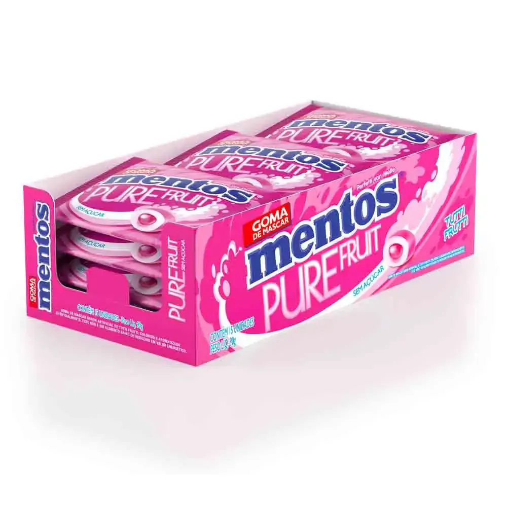Chicle Mentos Pure Fruit Tutti Frutti 15unidade