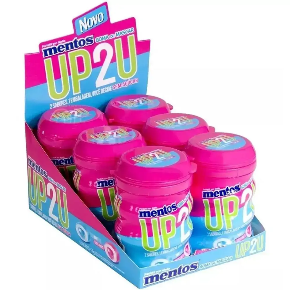 Pack Goma De Mascar Tutti Frutti E Menta Zero Açúcar Mentos Up2u Pote 336g 6 Unidades
