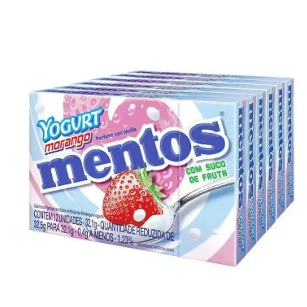 Bala Slim Box Yogurt de Morango caixa com 12 unidades de 24,1g - Mentos