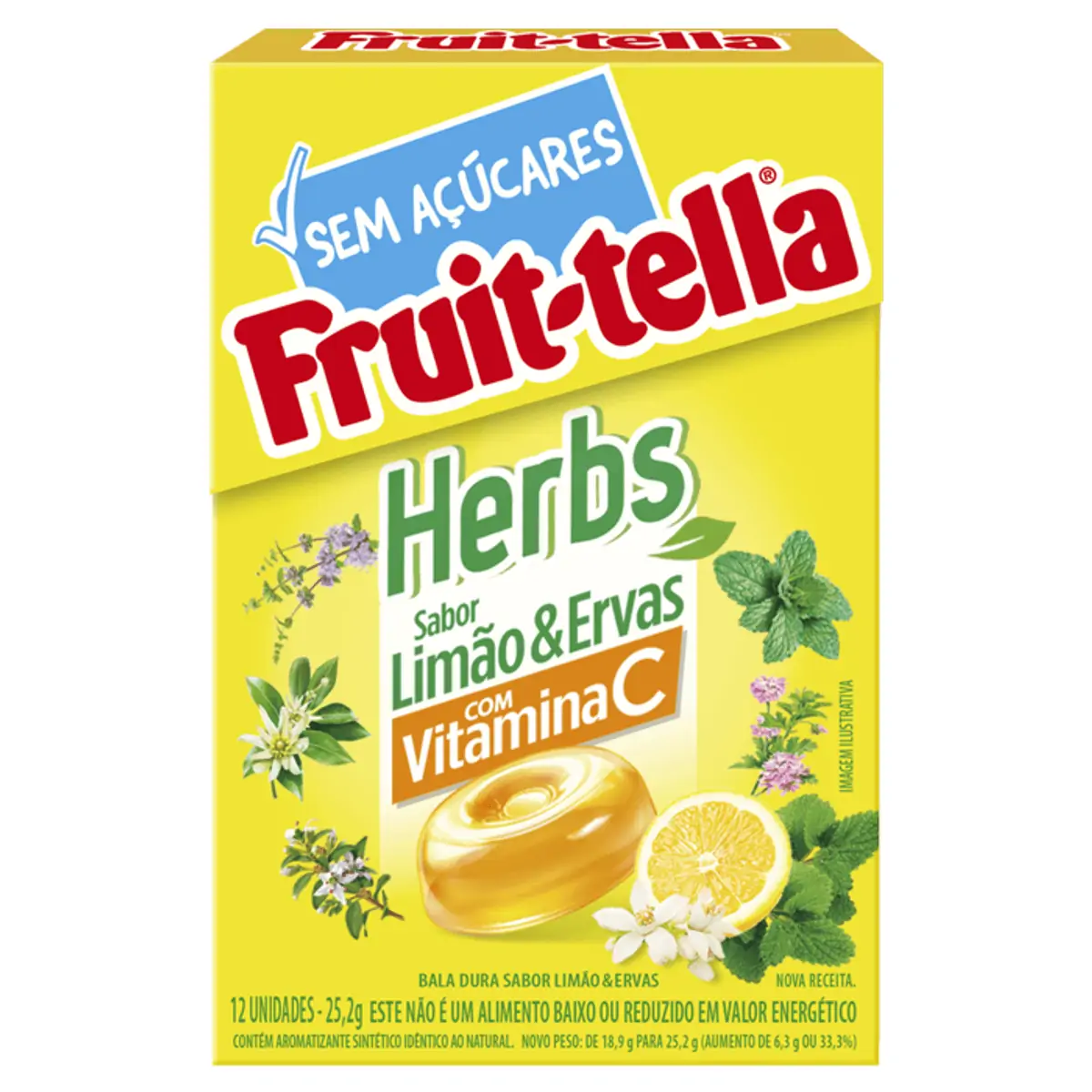 Bala Limão Ervas Zero Açúcar Fruit Tella Herbs Caixa 25,2g 12 Unidades