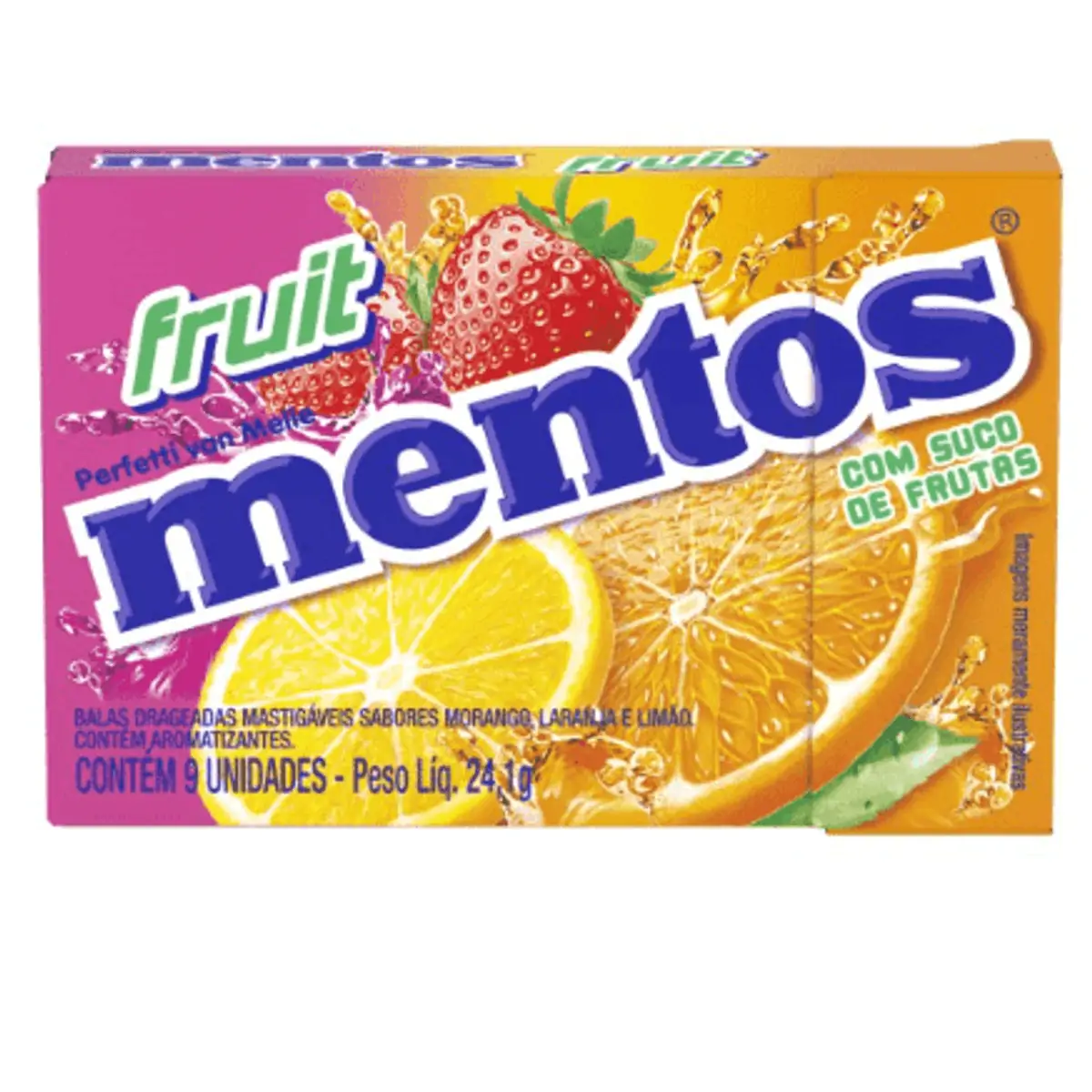 Bala Morango, Laranja E Limão Mentos Fruit Caixa 24,1g 9 Unidades