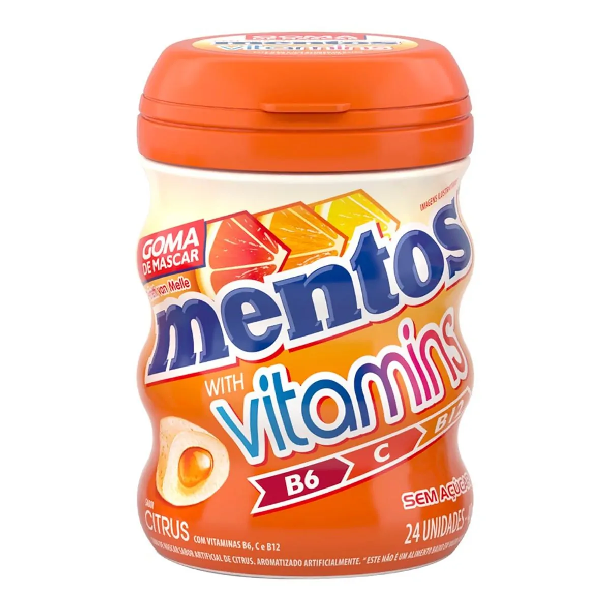 Goma de Mascar Citrus Zero Açúcar Mentos Vitamins Pote 48g 24 Unidades