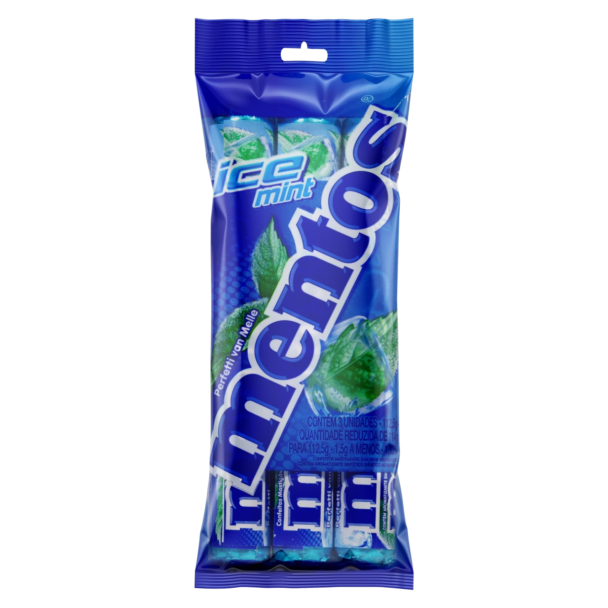 Confeito Menta Forte Mentos Pacote 112,5g 3 Unidades