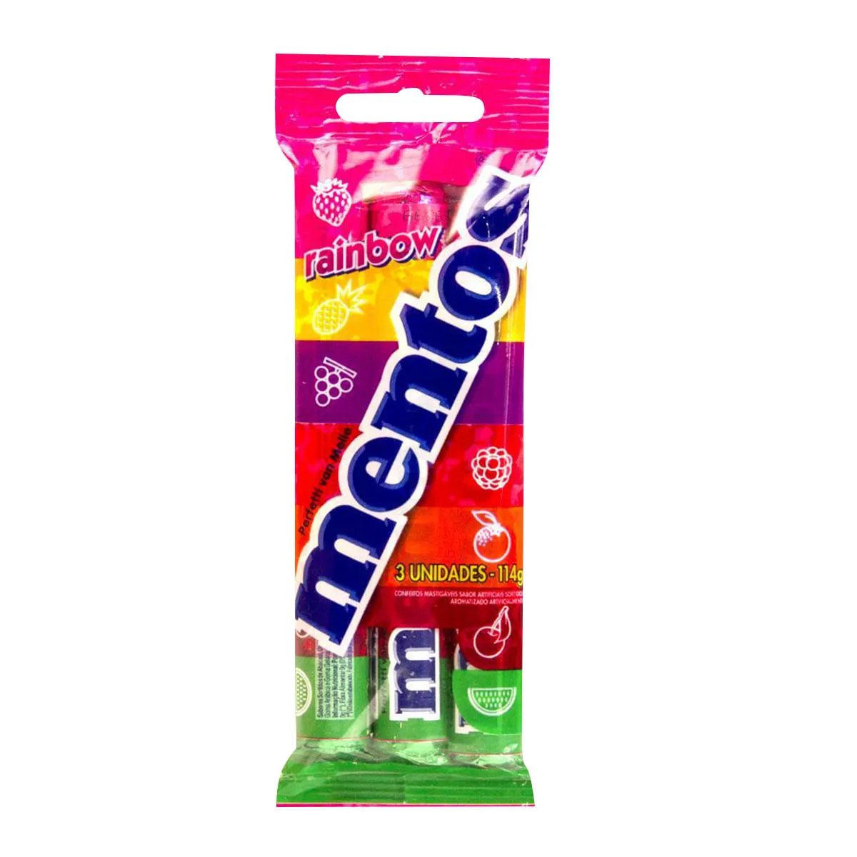 Confeitos Sabor Frutas Sortidas Raimbow MENTOS 114g Pacote com 3 Unidades