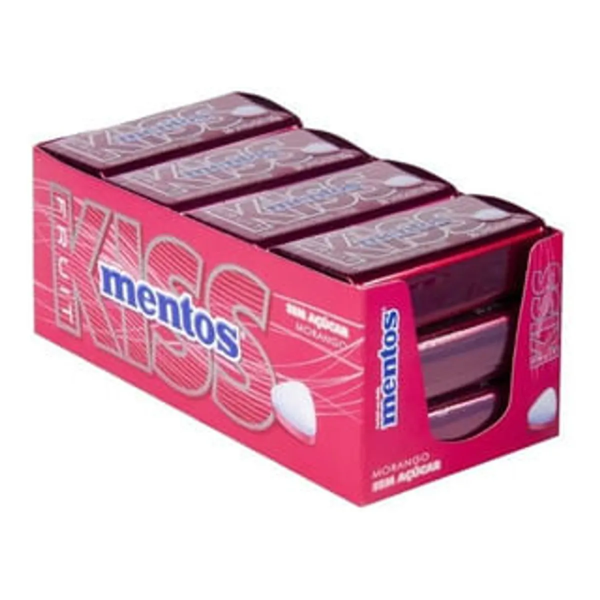 Pastilha Morango Zero Açúcar Mentos Kiss Caixa 420g 12 Unidades