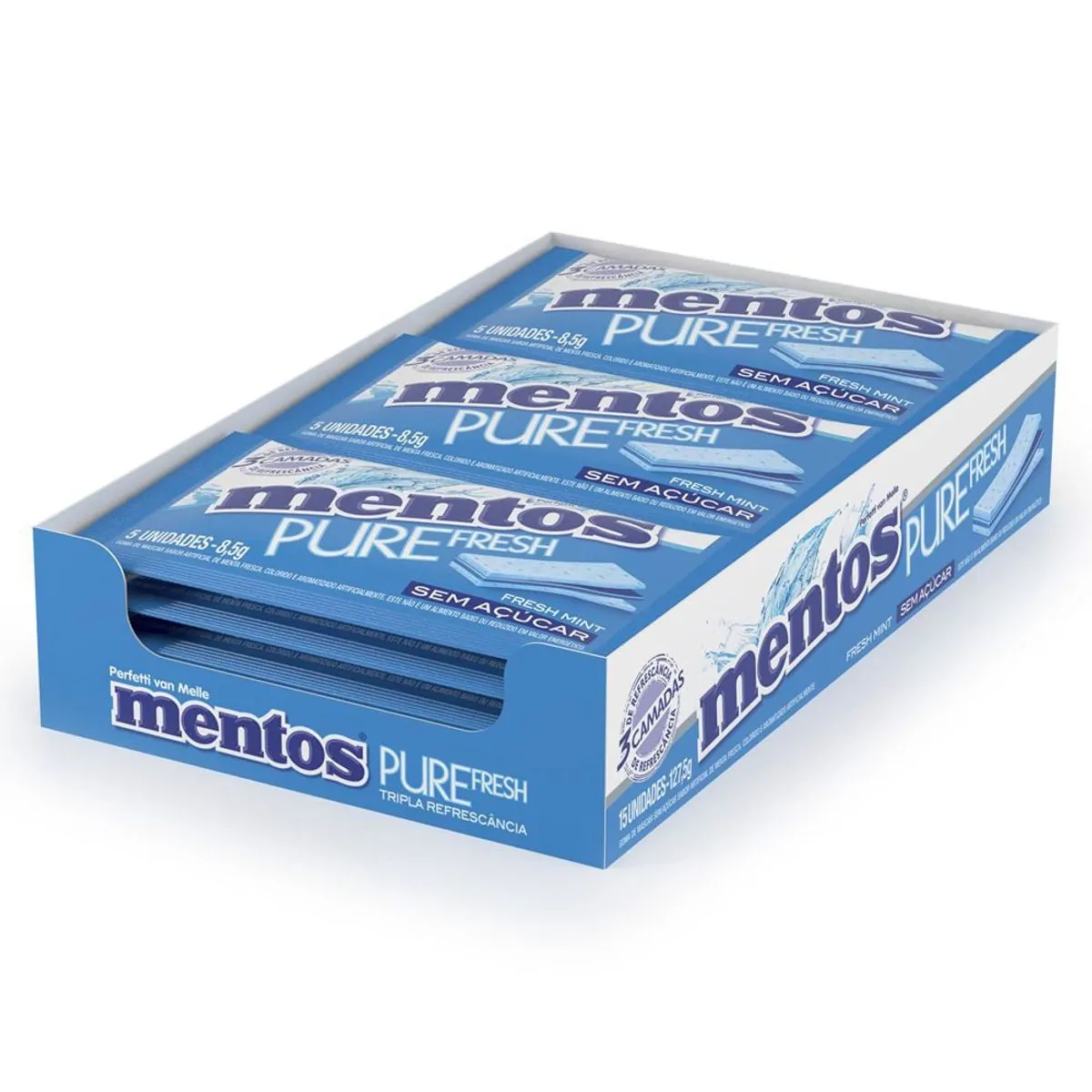 Pack Goma De Mascar Menta Fresca Zero Açúcar Mentos Pure Fresh Envelope 127,5g 15 Unidades
