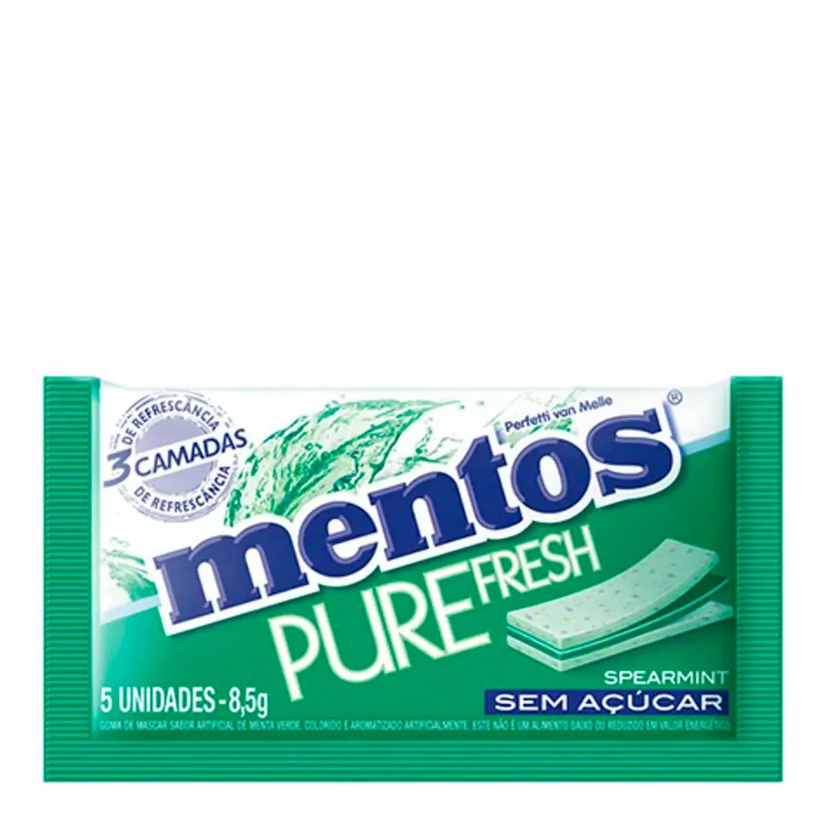 Goma de Mascar Sabor Menta Verde MENTOS Pure 3D 8,5g com 5 Unidades