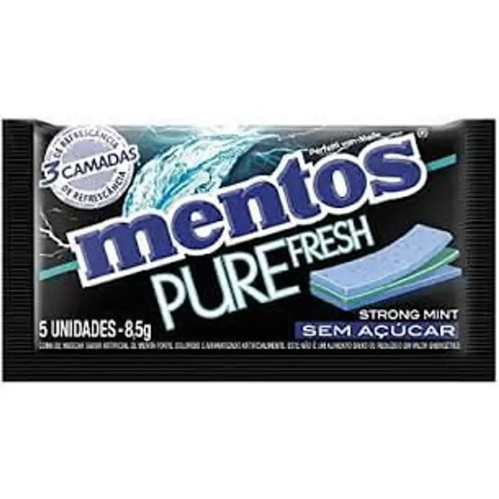 Goma De Mascar Menta Forte Zero Açúcar Mentos Pure Fresh Envelope 8,5g 5 Unidades