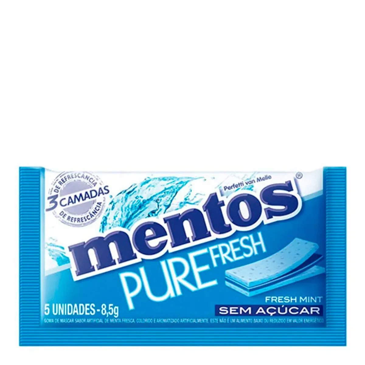 Goma de Mascar Sabor Fresh Mint MENTOS Pure 3D 8,5g com 5 Unidades