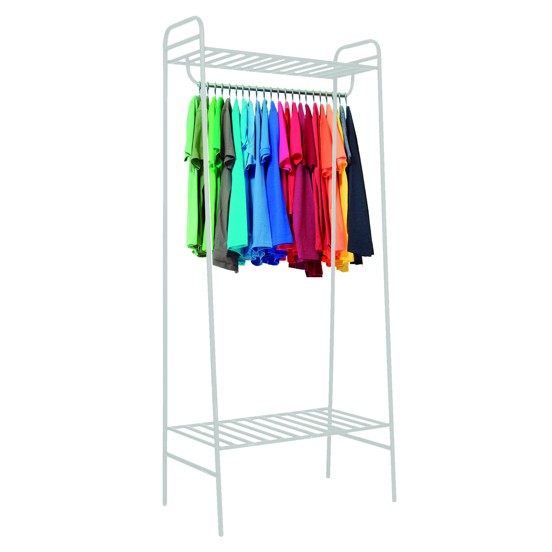 Arara de Roupas Dupla com Sapateira Metal Branco 170x80x40cm