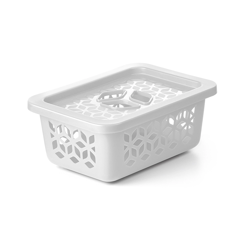 Uz368 Br / 6 Cesto Organizador P Com Tampa Branco Solido De Plastico