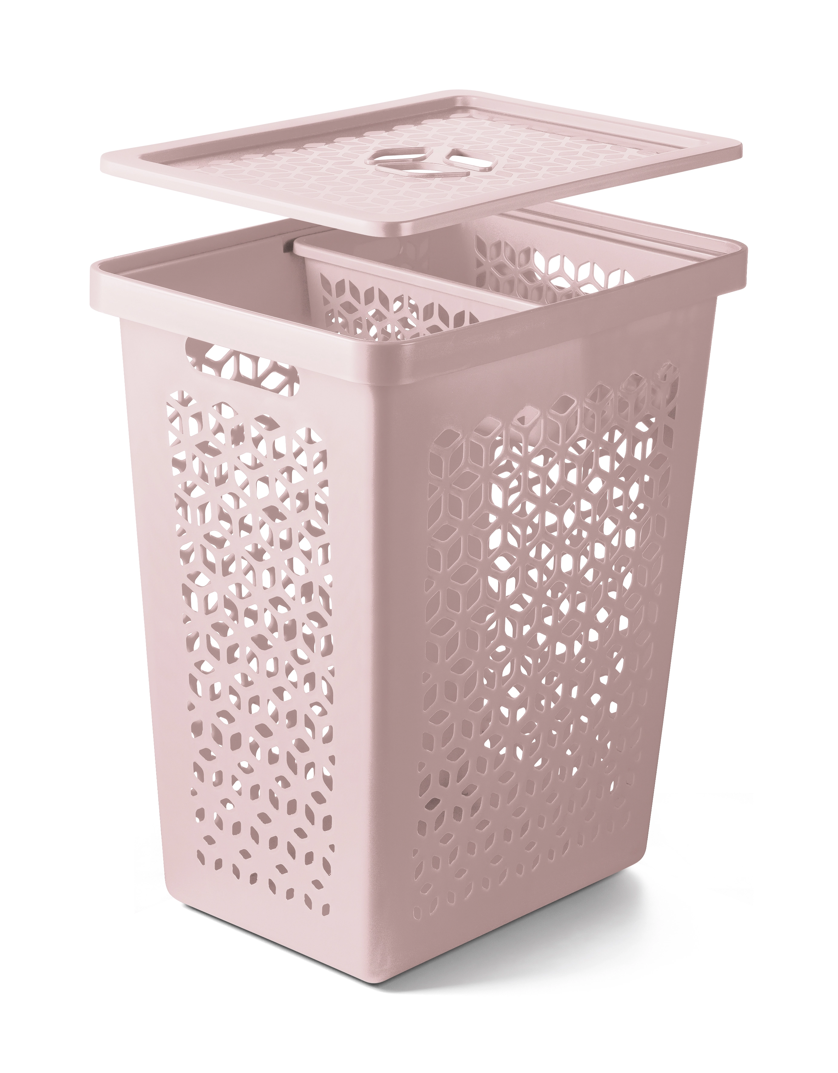 Conjunto Cesto para Roupas 55L com Tampa e Cesto Interno 6L para Peças Pequenas UZ Rosa