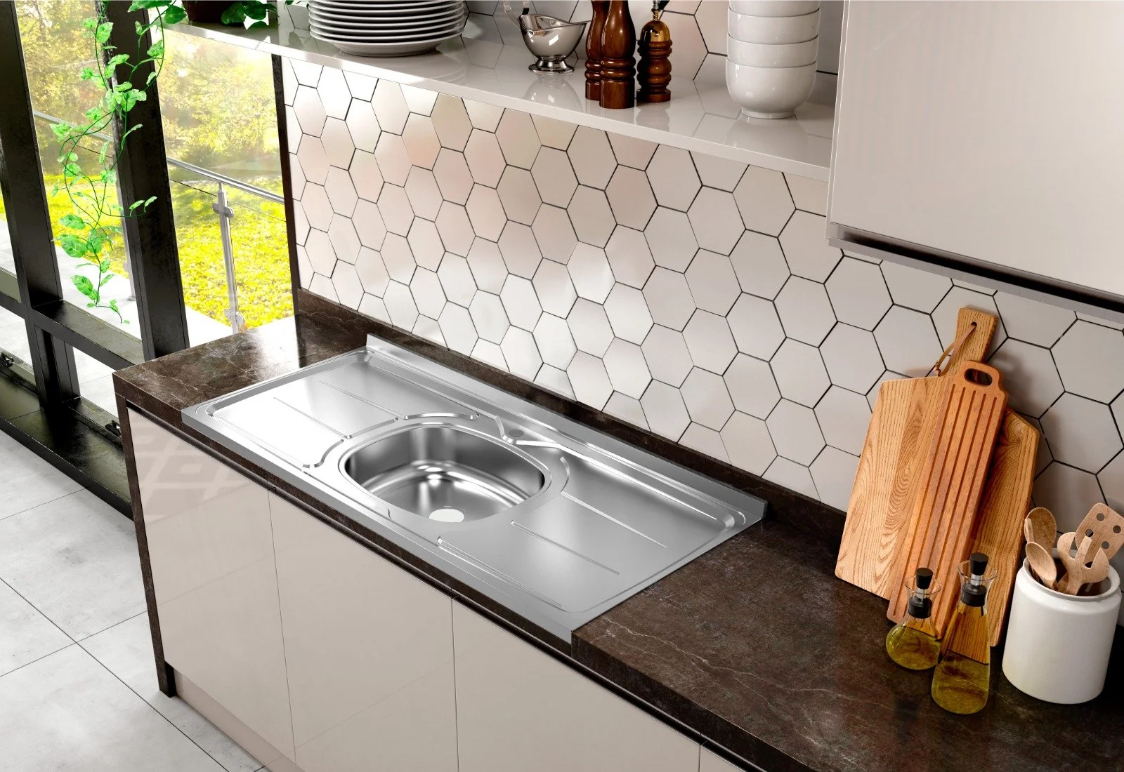 Pia De Cozinha Em Aço Inox De 160cmx53cm Concretada Sem Válvula Plus 30 Inox