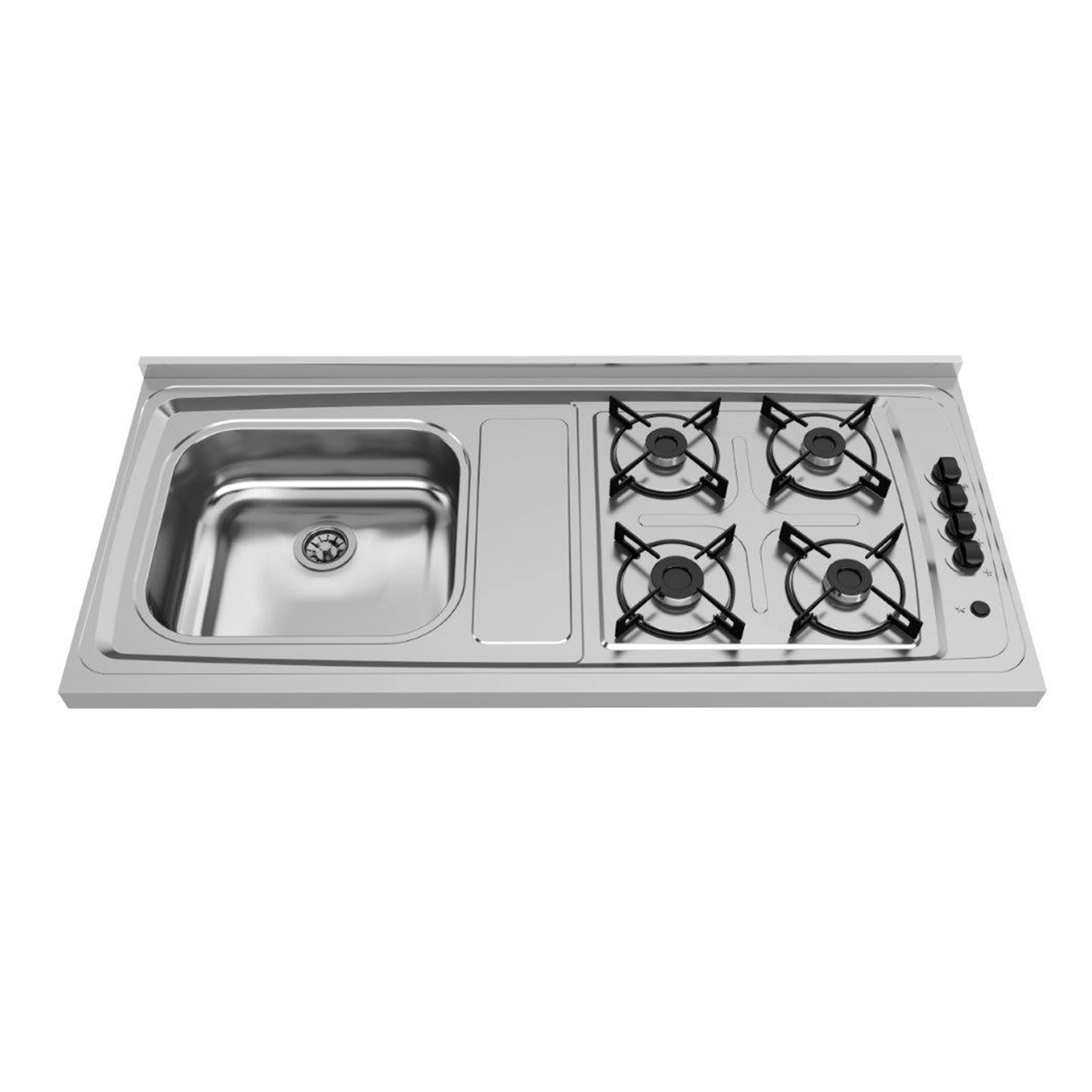 Pia de Cozinha Aço Inox Prata 120cm com Cooktop 4 Bocas Ghel Plus