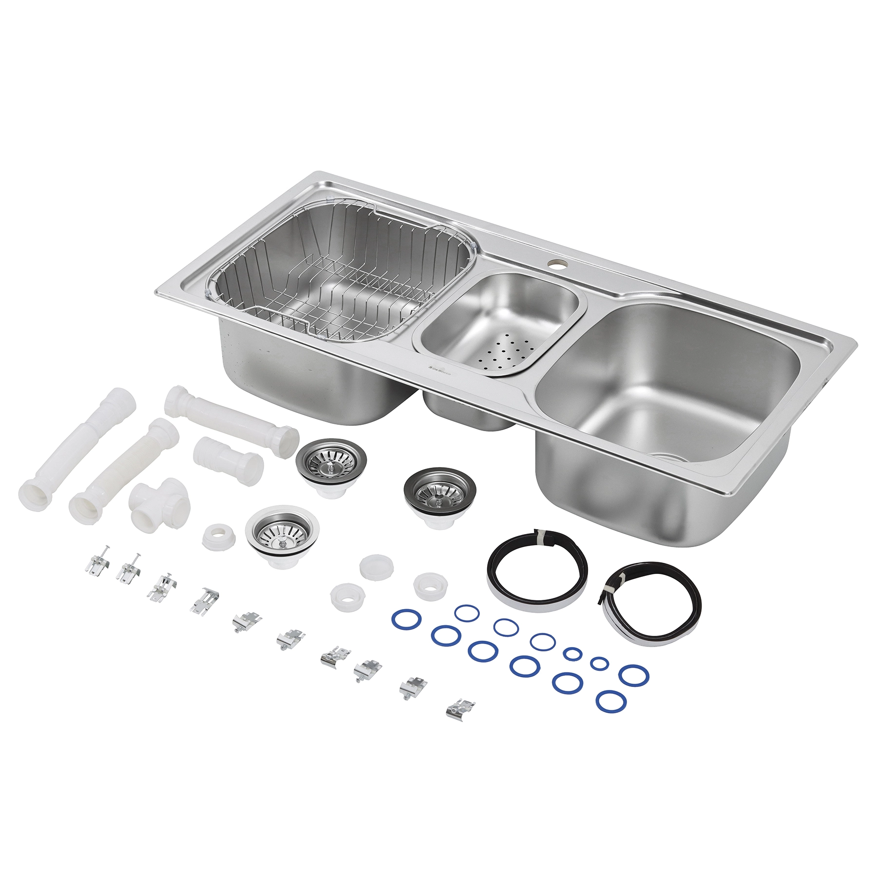 Cuba para Cozinha Tripla Gourmet Sobrepor Inox 304 Fosco 105,5x49x21cm 1mm 4.1/2" com 2 Cestos Funzionale Debacco