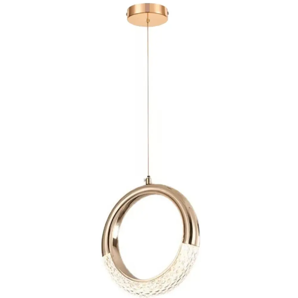 Pendente Anel De Cristal Dourado Led 7w Bivolt Cor Ajustável No Interruptor
