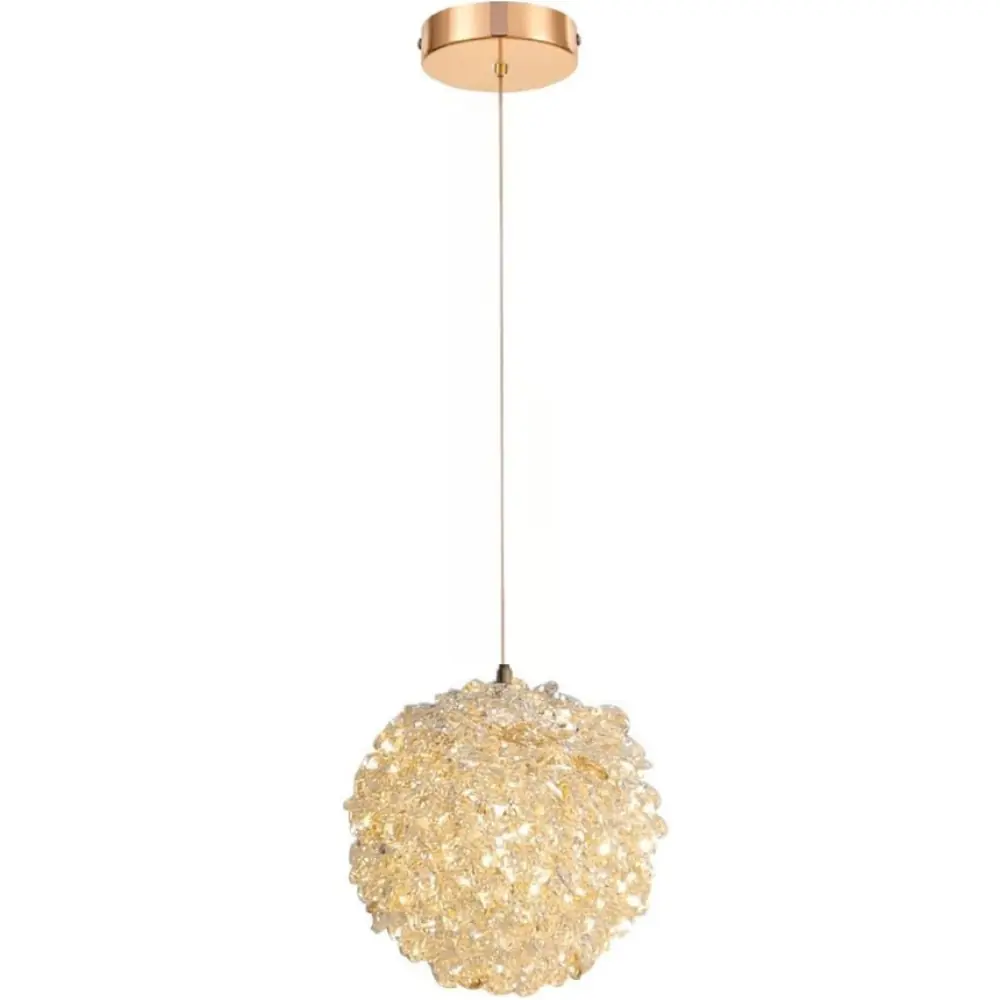 Pendente Sol Esfera De Cristal Dourado Led 7w Bivolt Cor Ajustável No Interruptor