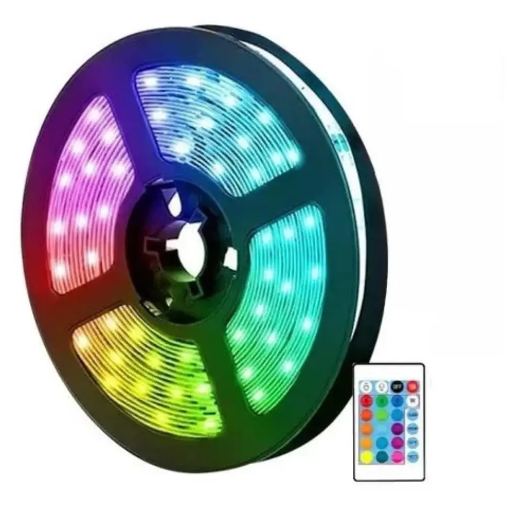 Fita De LED 5050 RGB 60 LEDS 12V IP65 Com Controle - 5 Metros