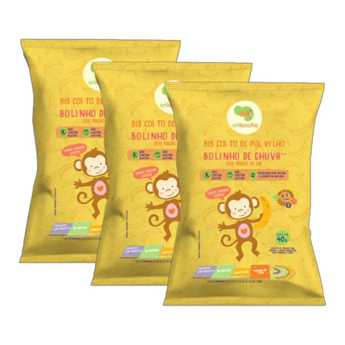 Kit 3X: Biscoito de Polvilho Bolinho de Chuva Vegano Crilancha 40g