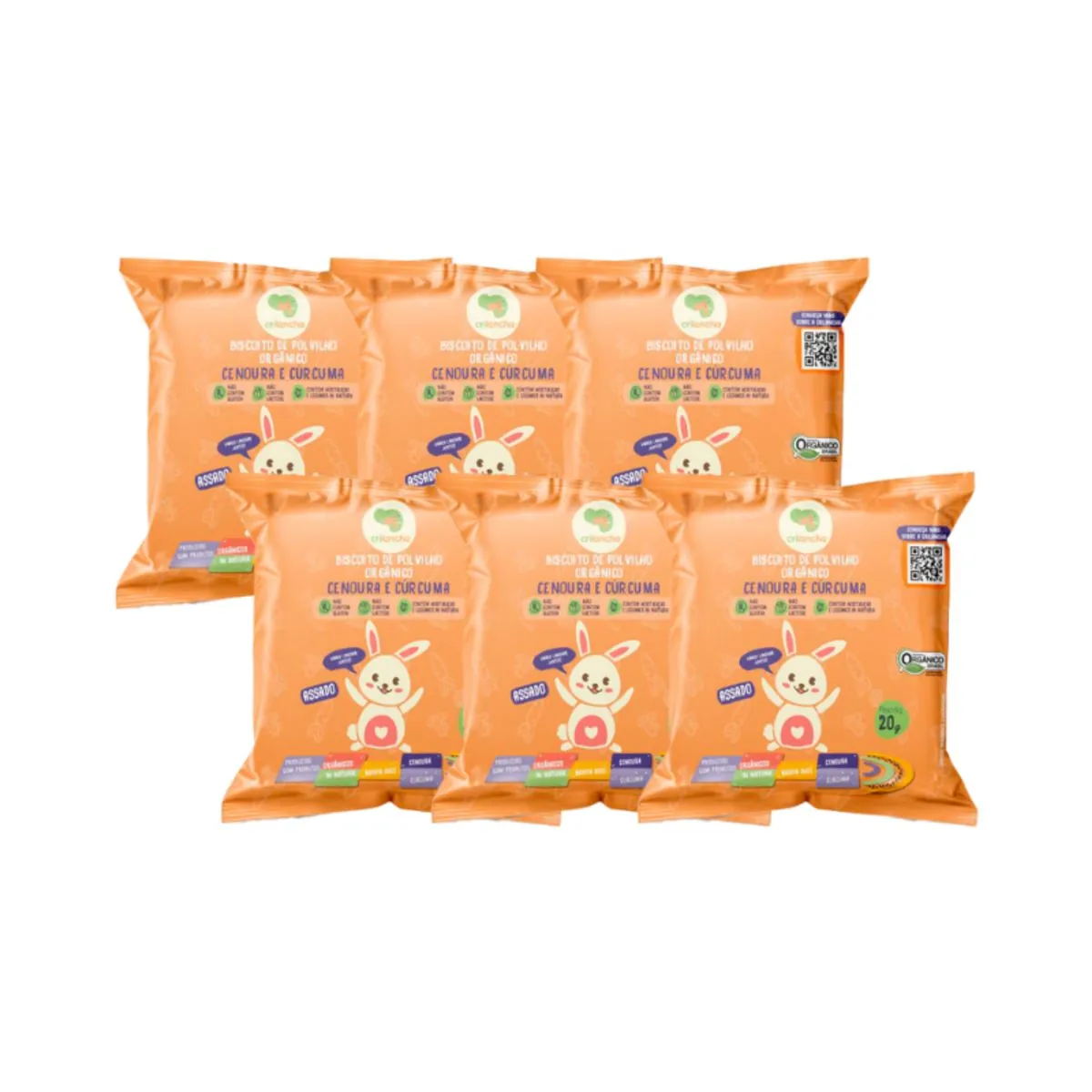Kit 6X: Biscoito de Polvilho Cenoura e Cúrcuma Vegano Orgânico Crilancha 20g