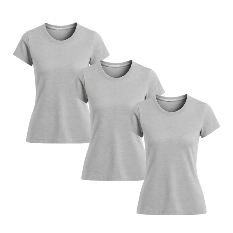 Kit 3un Blusa Camiseta Feminina Baby Look Gola Redonda Pp Cinza Mescla
