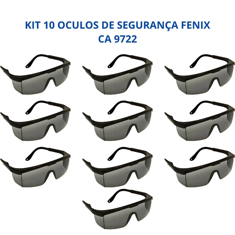 Kit 10 Óculos Segurança Fenix Proteção Uv Antirrisco Danny Ca 9722 Cinza