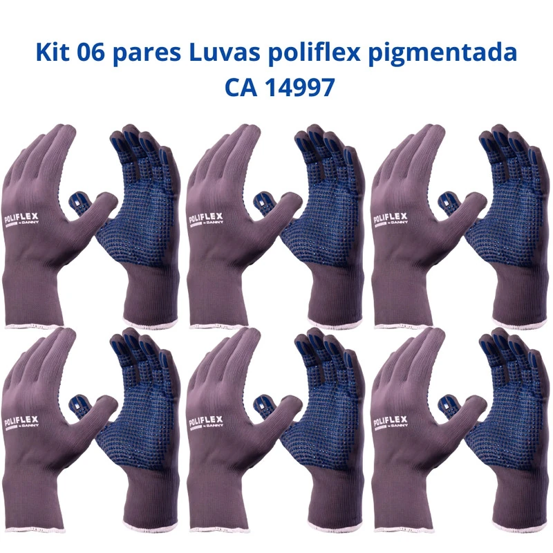 Kit 6 Luvas Proteção Poliflex Pigmentada Cinza Antiderrapante Danny Epi Ca 14997 G