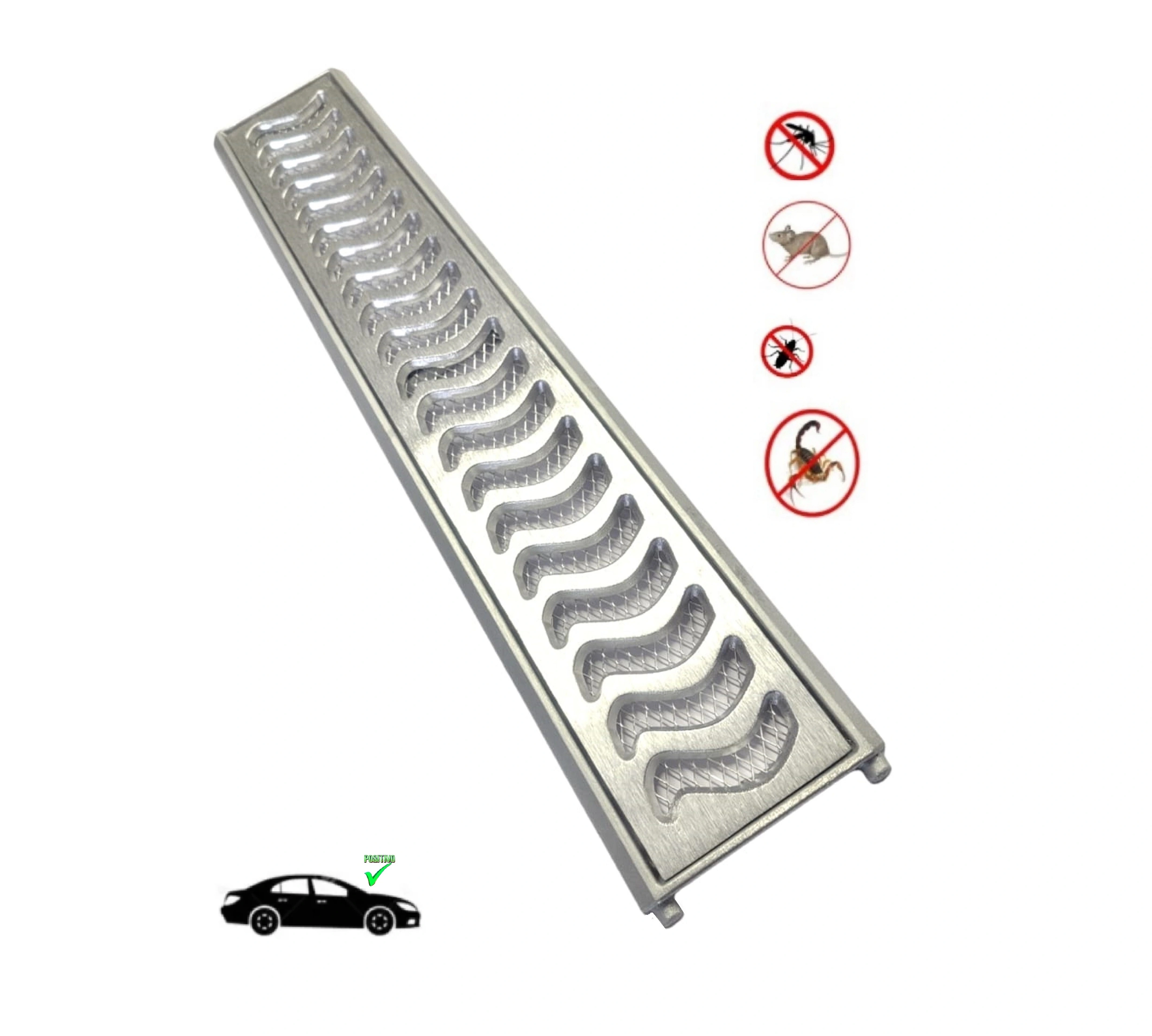 Ralo Grelha Linear 10x50cm Elite Anti Insetos Em Alumínio Com Aro De Fixação
