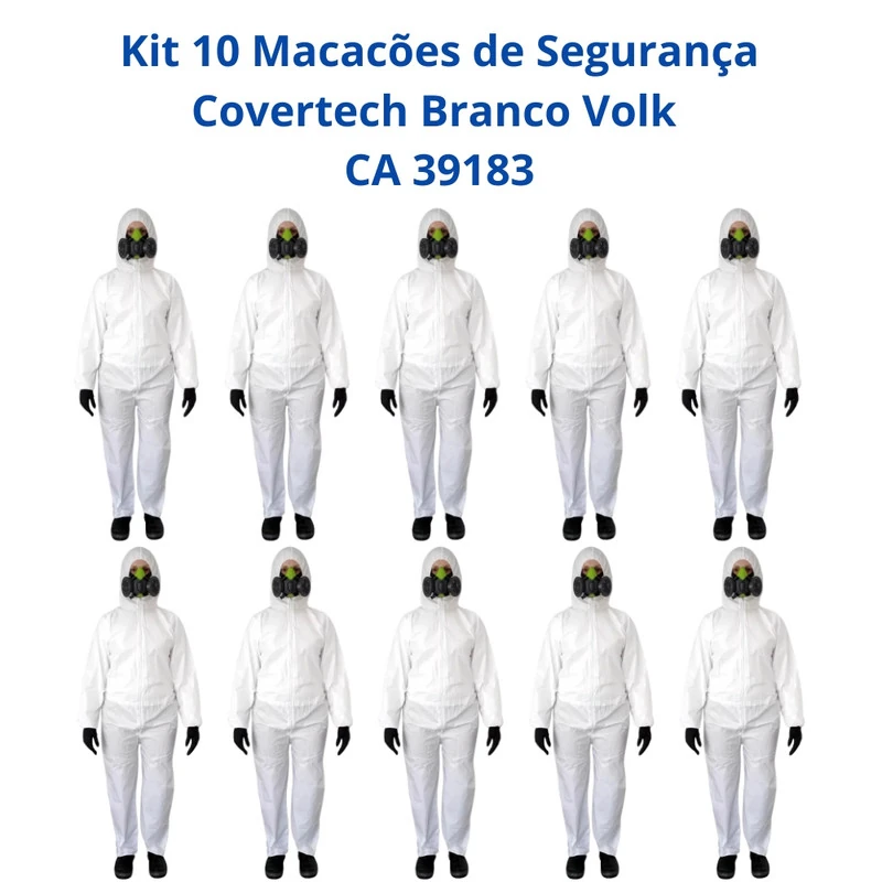 Kit 10 Macacão Segurança Covertech Branco Volk Ca 39183 Eeeg