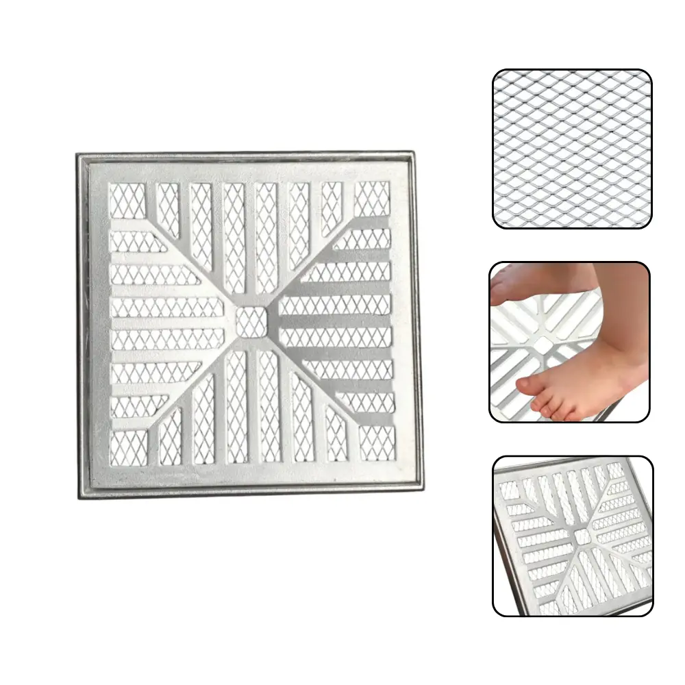 Ralo Grelha 20x20cm Anti Insetos Côncava Em Alumínio Com Aro De Fixação Caixilho