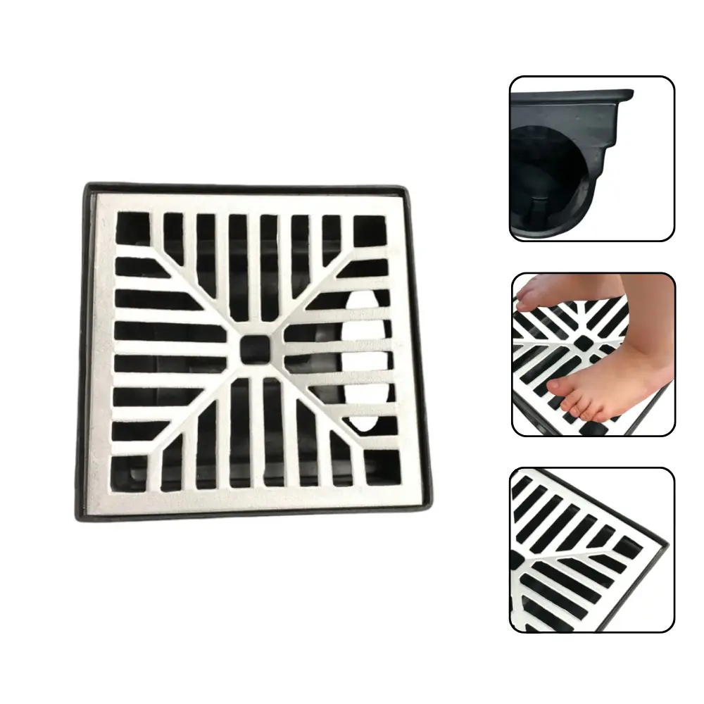 Ralo Grelha Côncava 19x19cm Em Alumínio Com Caixa Coletora Saída Lateral