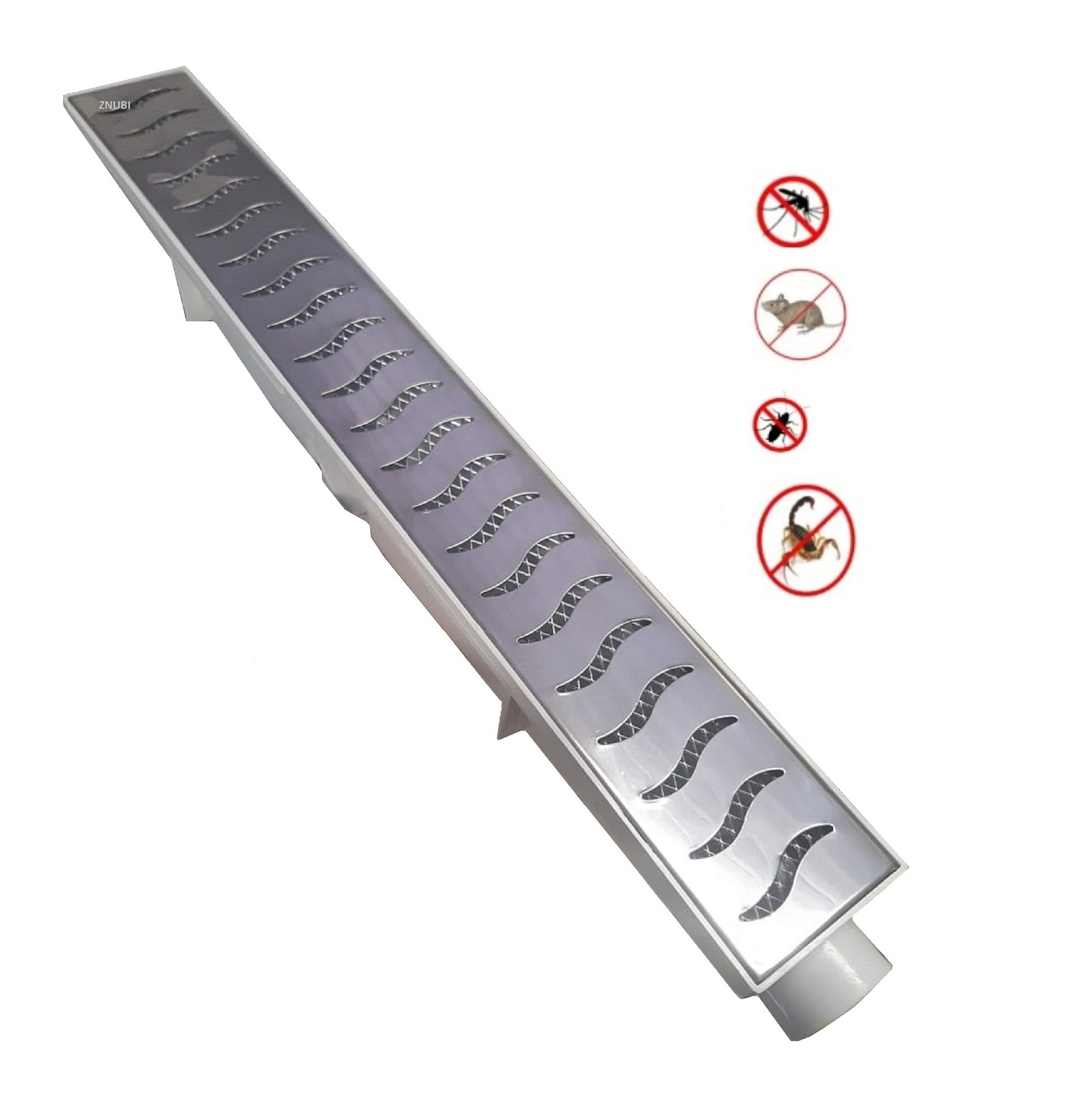 Ralo Linear 6x50cm Sifonado Anti Insetos Com Grelha Inox Polido E Coletora Branca