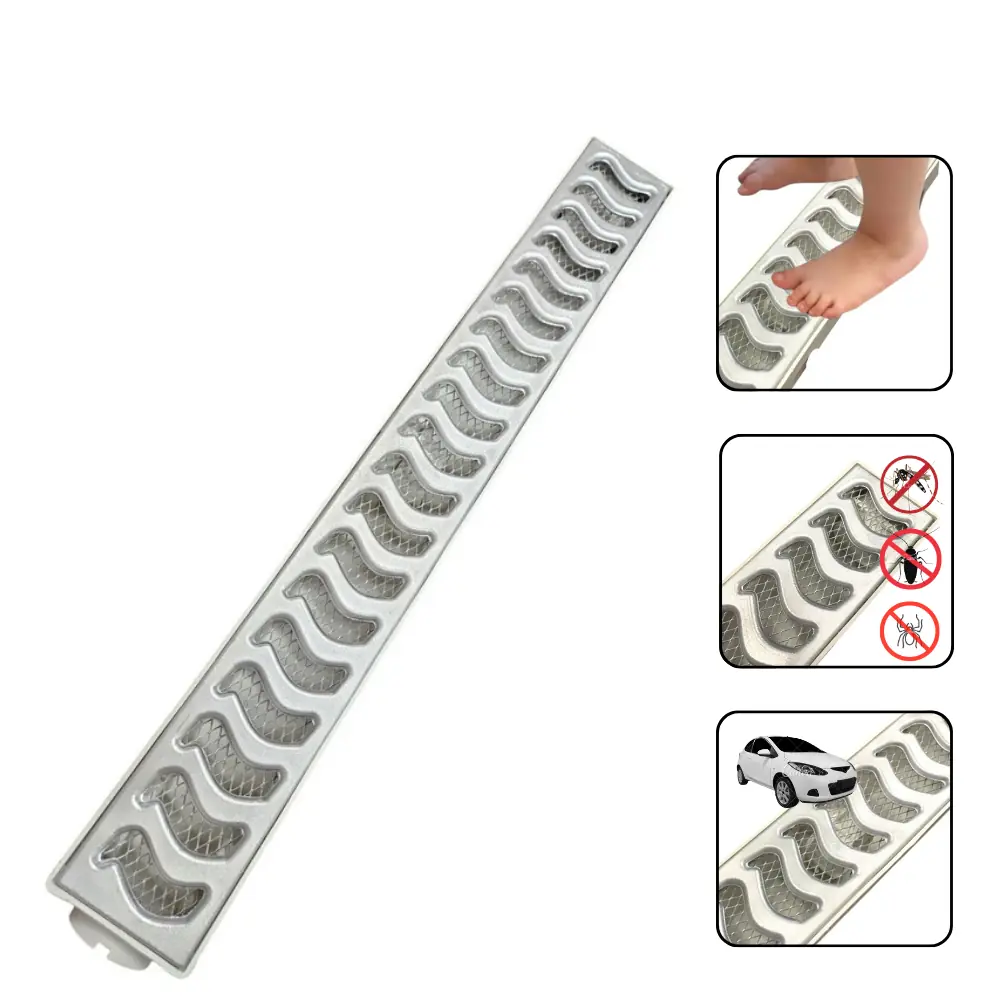 Ralo Linear 6x50cm Sifonado Anti Insetos Com Grelha Em Alumínio Escovado E Coletora Branca Continua