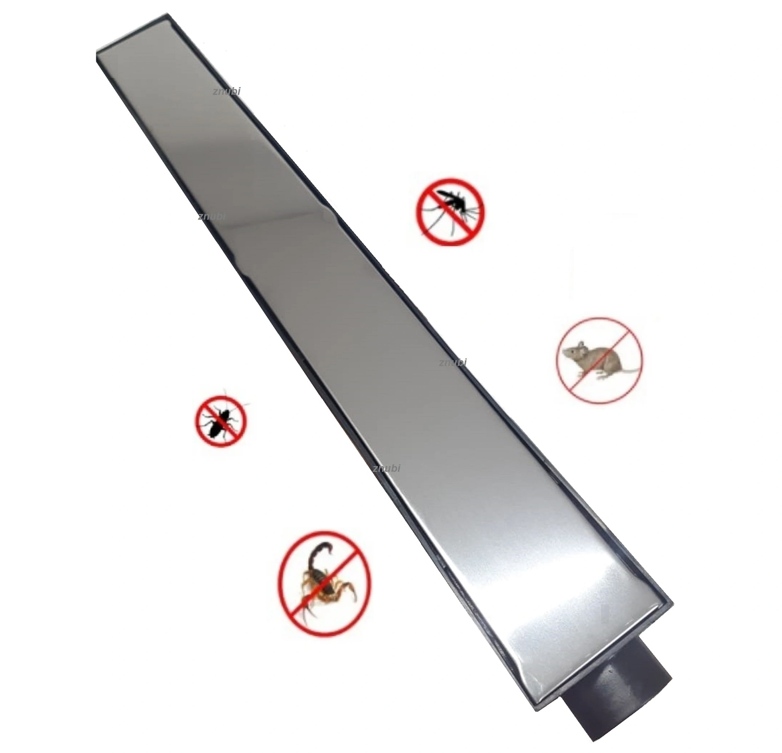 Ralo Linear Oculto 6x50cm Sifonado Anti Insetos Com Grelha Cega Inox Polido E Coletora Preta