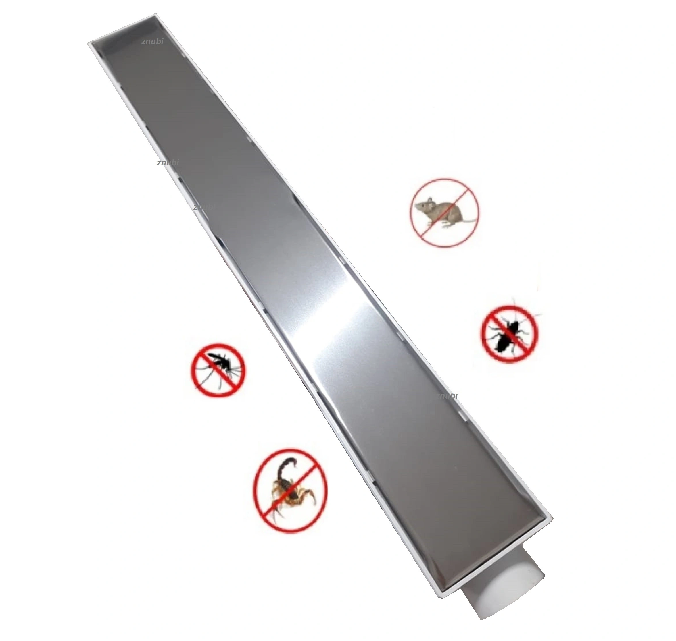 Ralo Linear Oculto 6x50cm Sifonado Anti Insetos Com Grelha Cega Inox Polido E Coletora Branca