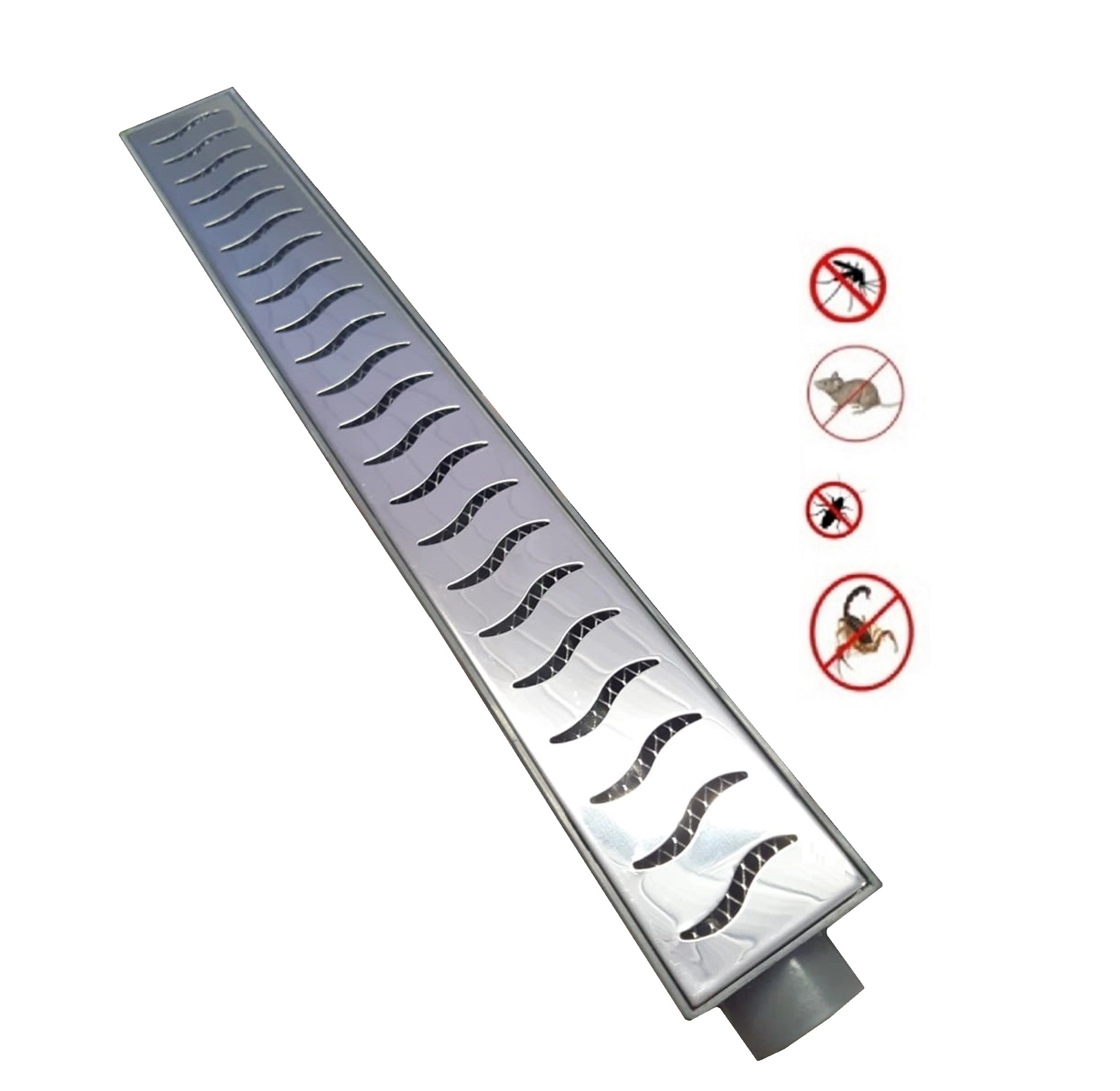 Ralo Linear 6x50cm Sifonado Anti Insetos Com Grelha Inox Polido E Coletora Cinza