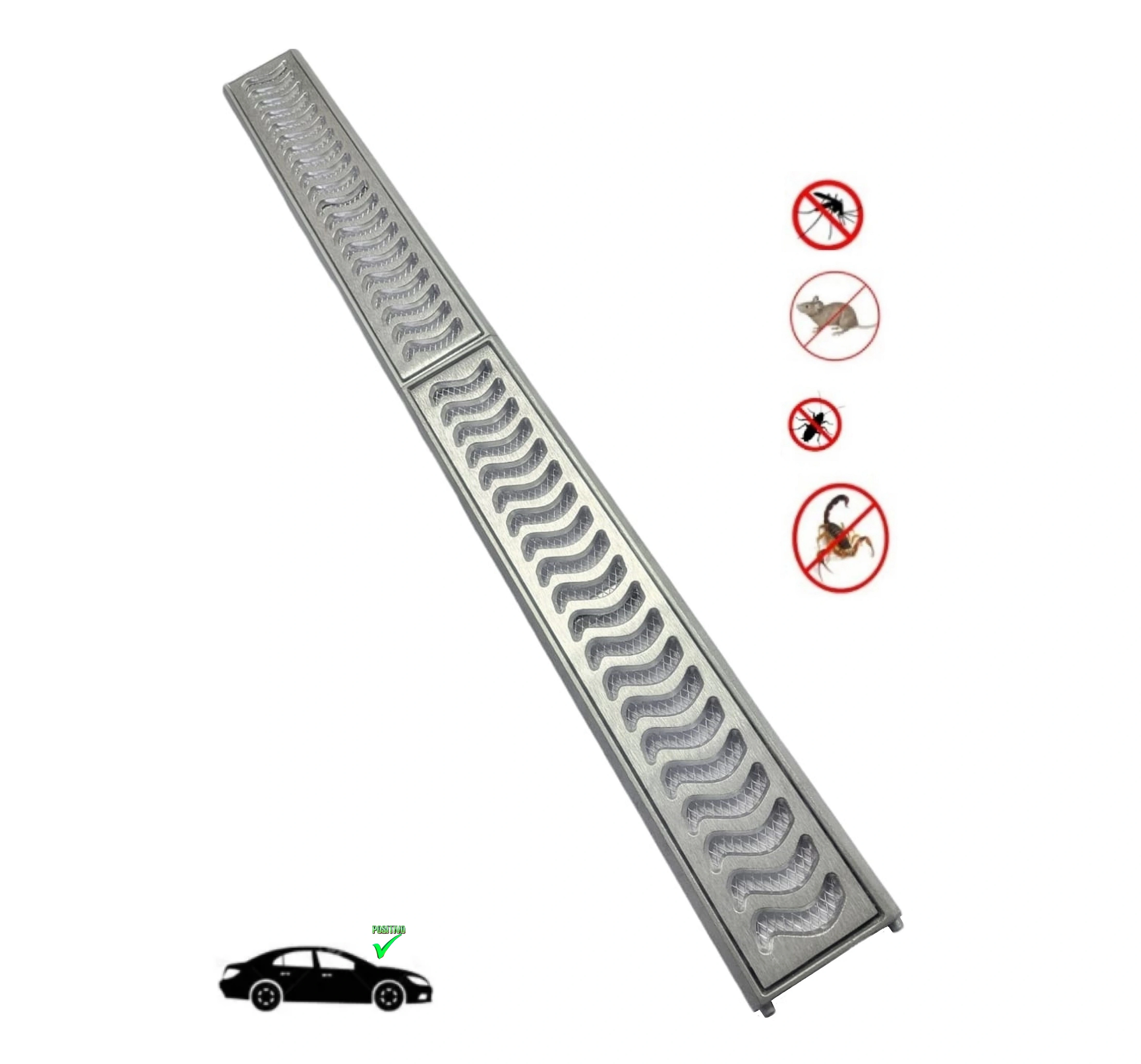 Ralo Grelha Linear 10x100cm Elite Anti Insetos Em Alumínio Com Aro De Fixação Caixilho(2 Peças De 10x50cm)