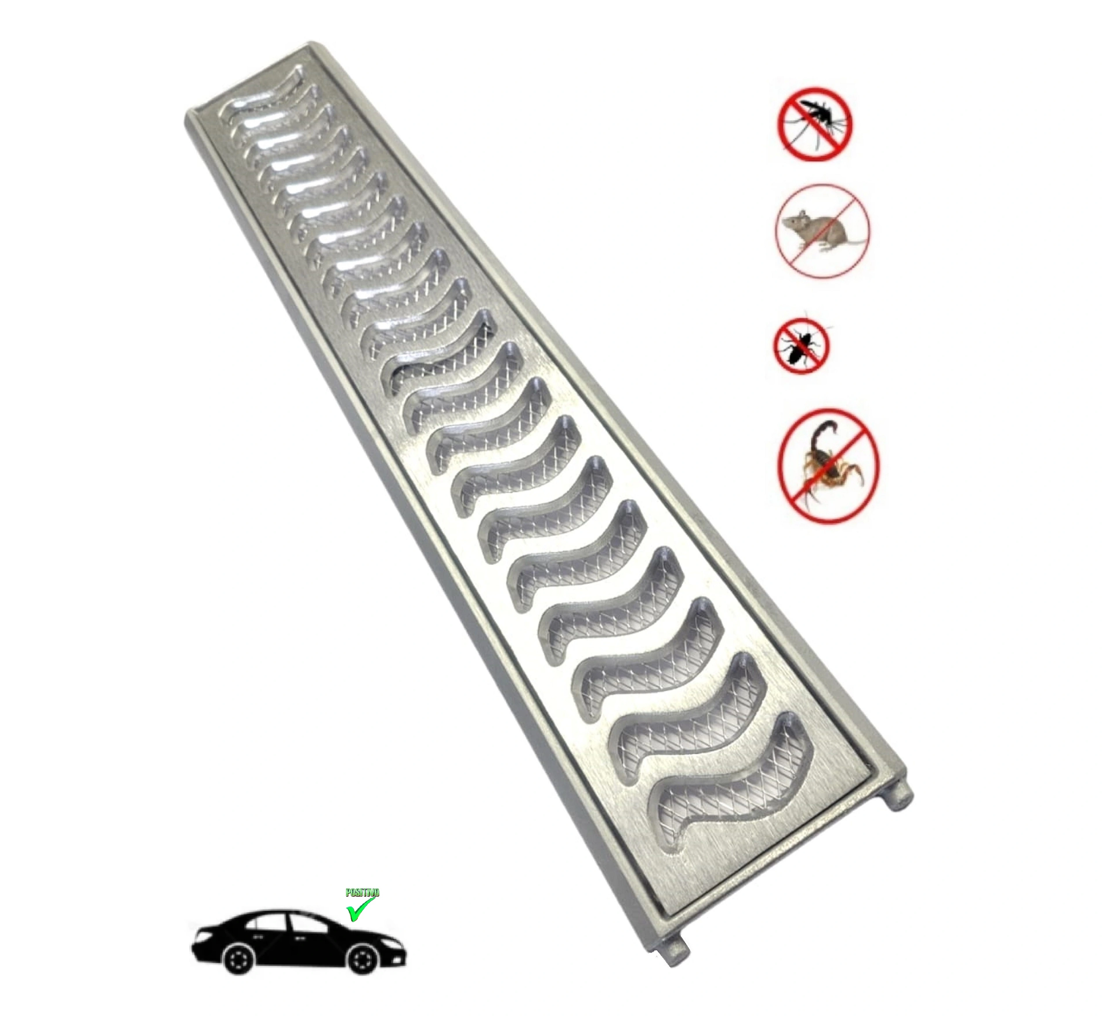 Ralo Grelha Linear 10x50cm Elite Anti Insetos Em Alumínio Com Aro De Fixação