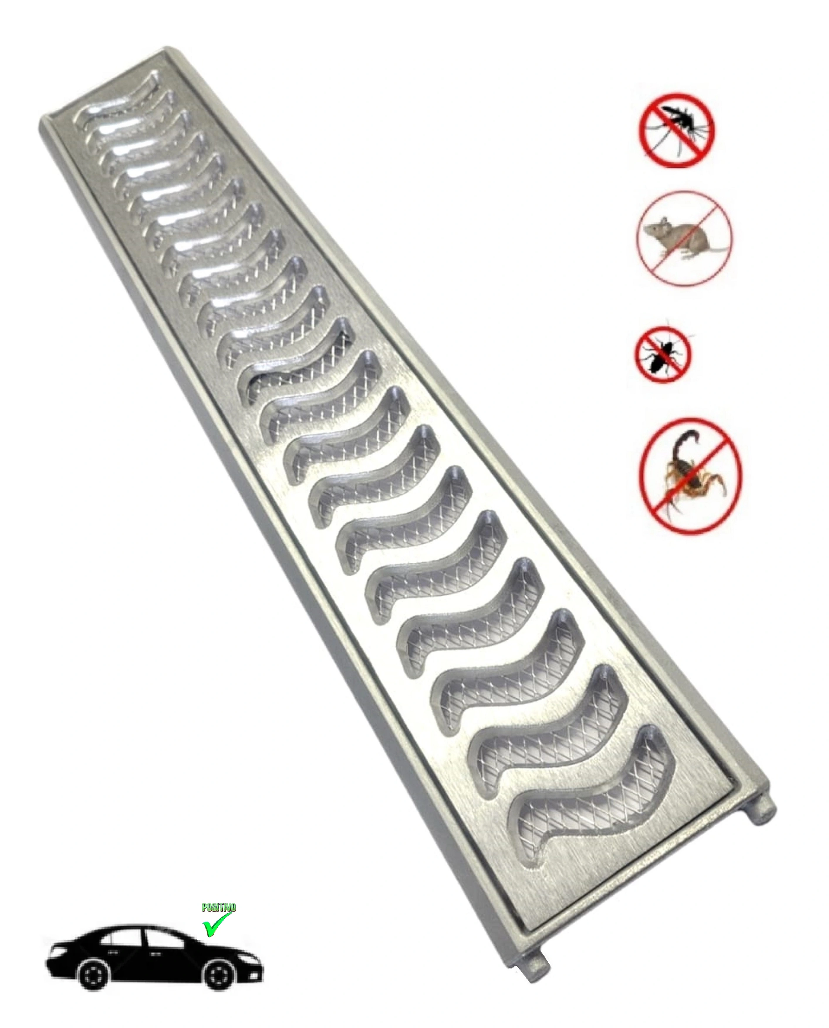 Ralo Grelha Linear 10x50cm Elite Anti Insetos Em Alumínio Com Aro De Fixação