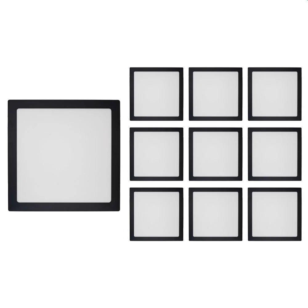 10 Painel De Led Blumenau Slim Quadrado De Embutir 24w Bivolt Preto 6500k Luz Branca