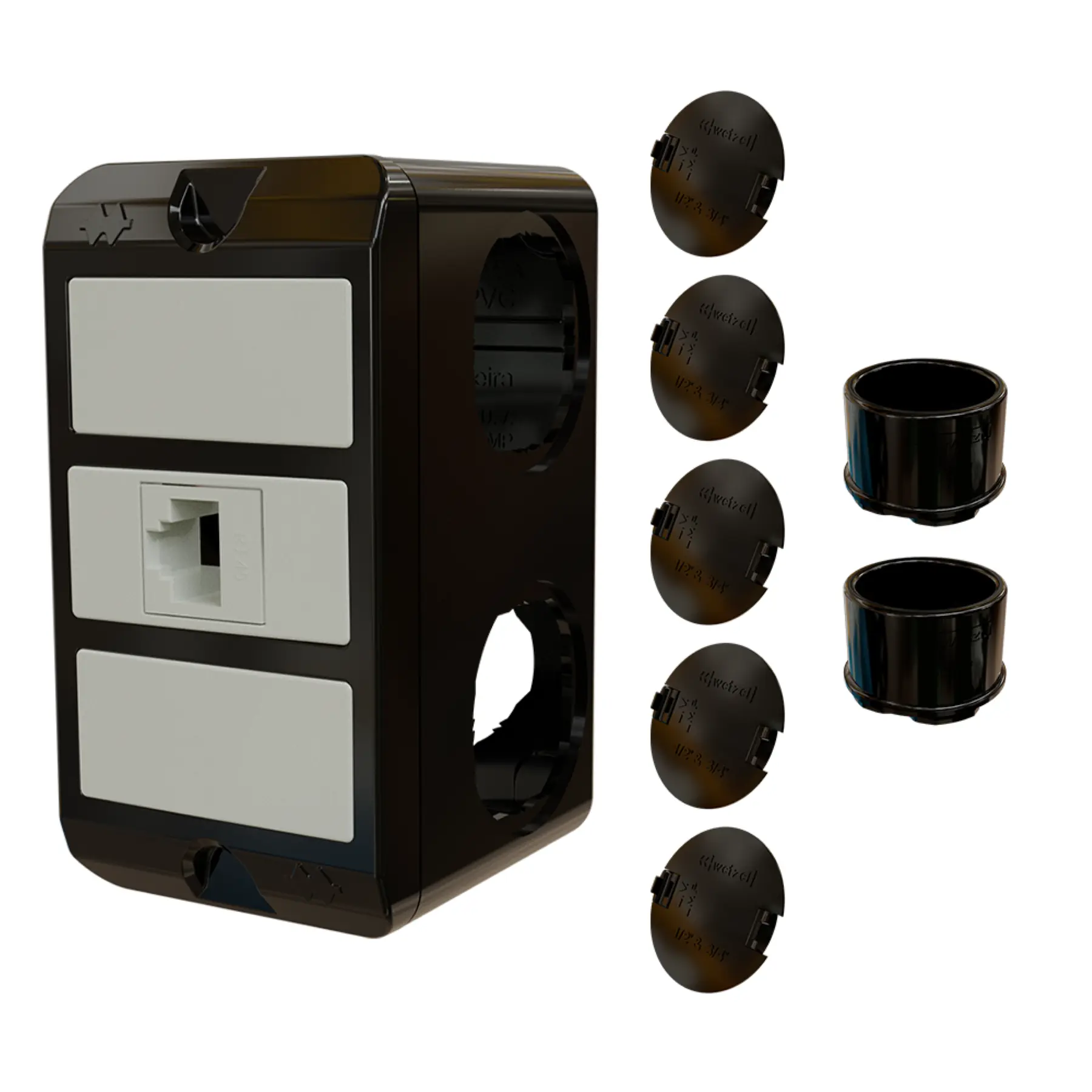 Combo Poliwetzel 3/4" PVC RJ45 Categoria 6 2 Conectores 5 Tampões Preto Wetzel