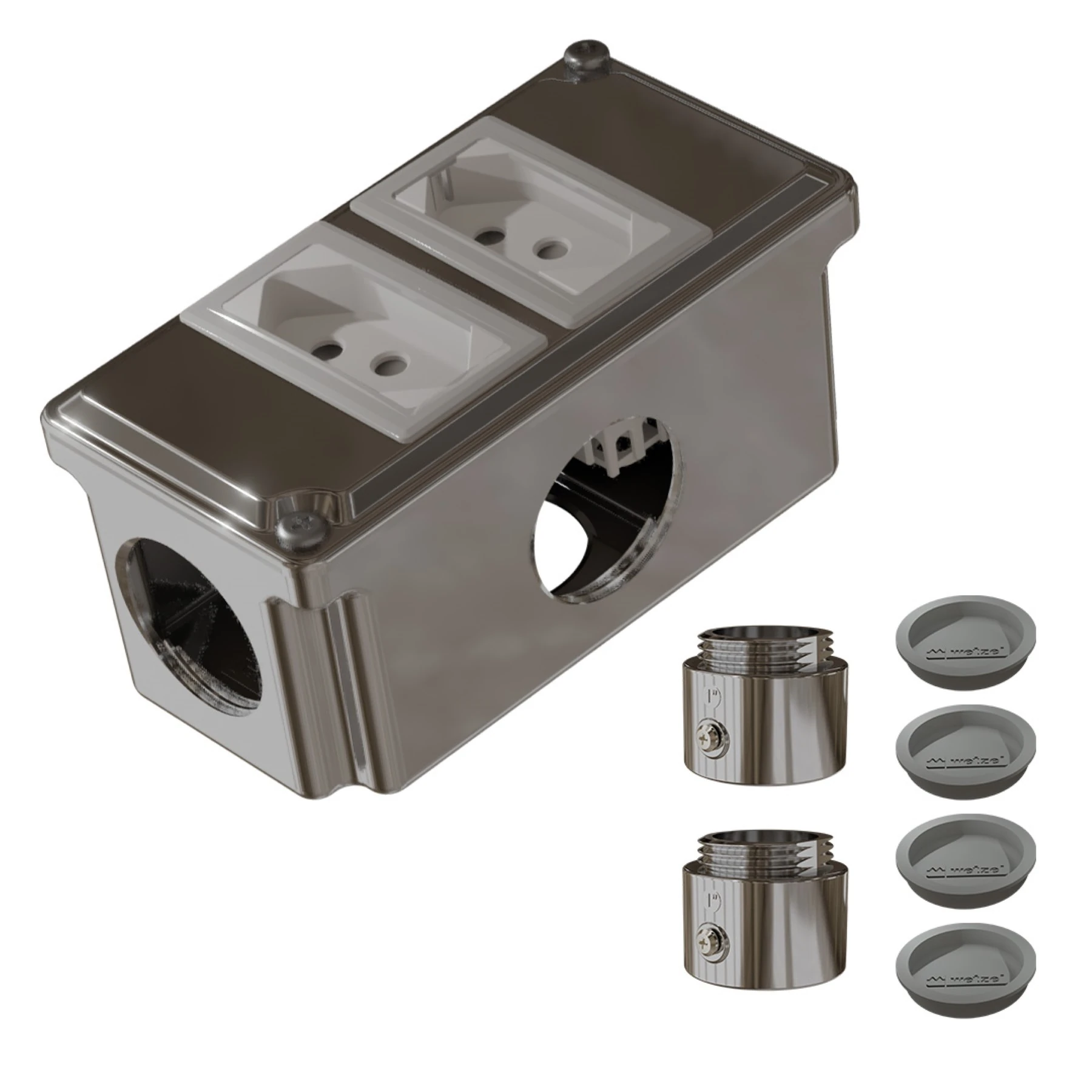 Combo Poliwetzel Alumínio 1" com 2 Tomadas 10A 2 Conectores e 4 Tampões Wetzel