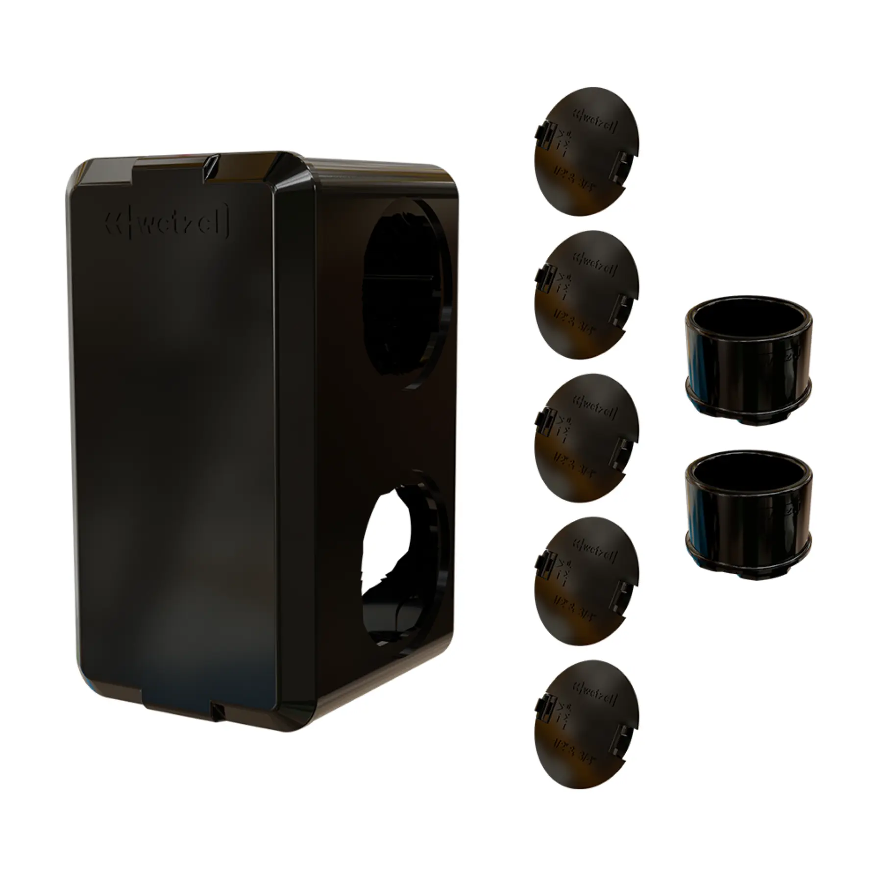 Combo Poliwetzel 3/4" PVC com Tampa Cega 2 Conectores 5 Tampões Preto Wetzel
