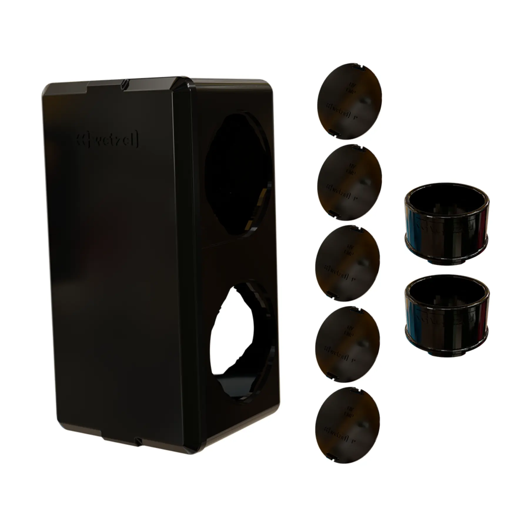 Combo Poliwetzel 1" PVC com Tampa Cega 2 Conectores 5 Tampões Preto Wetzel